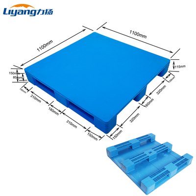 Προσαρμοσμένο HDPE παλετών 1100x1100 αποθηκών εμπορευμάτων πλαστικό μπλε παλετών