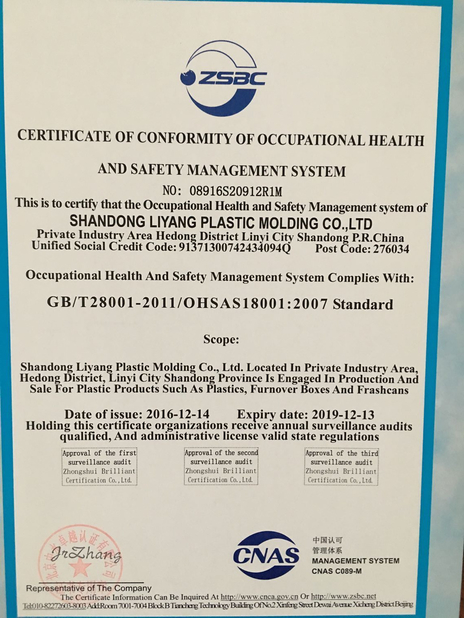 Κίνα Shandong Liyang Plastic Molding Co., Ltd. Πιστοποιήσεις
